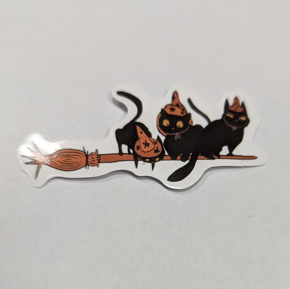 Black Cats on a witches broom sticker